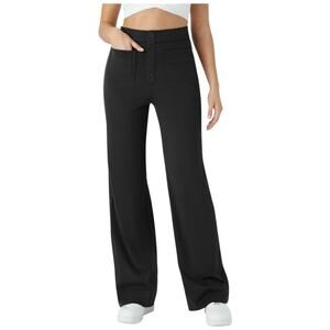 NWT Halara High Waist Button Multiple Pockets Straight Leg Casual Pants Black LG